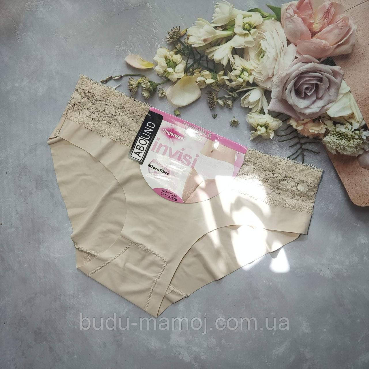 Жіночі трусики безшовні с мереживом S/M білі на стегна 86-94см