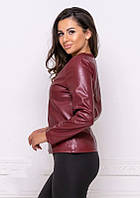 Демисезонная женская тонкая куртка жакет из экокожи 44, Бордовый