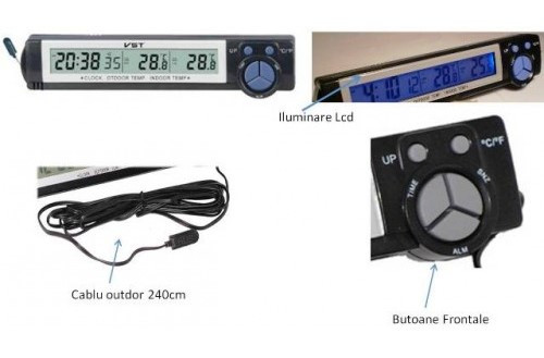 Автомобильные часы с термометром и вольтметром vst-7043V - фото 4 - id-p1893499119