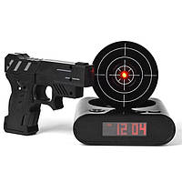 Часы будильник с мишенью и пистолетом Gun Alarm Clock
