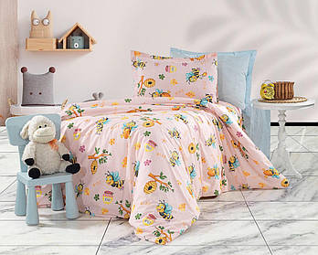 Постільна білизна Королева Ночі (Ранфорс Premium) | Полуторний комплект | 50х70 | Бджоли на рожевому та блакитному