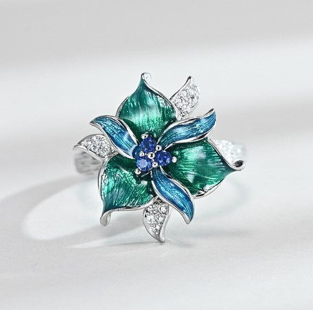 Богемное женское кольцо необычное обручальное кольцо Зеленый цветок размер 17.5 - фото 1 - id-p1893573000