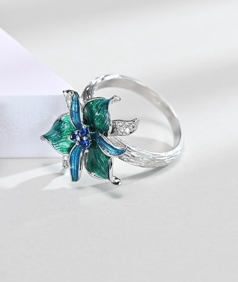 Богемное женское кольцо необычное обручальное кольцо Зеленый цветок размер 17.5 - фото 3 - id-p1893573000