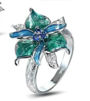 Богемное женское кольцо необычное обручальное кольцо Зеленый цветок размер 17.5 - фото 4 - id-p1893573000