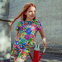 Детский костюм футболка и шорты для девочки с цветами