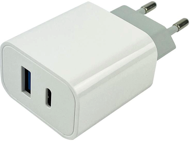 Мережевий зарядний пристрій для телефона Mibrand MI-33 GaN 30W Travel Charger USB-A + USB-C White, фото 1