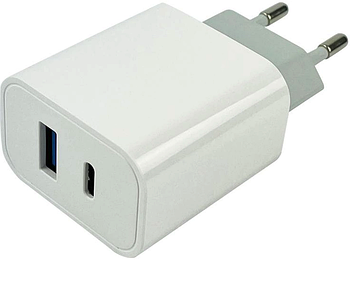 Мережевий зарядний пристрій для телефона Mibrand MI-33 GaN 30W Travel Charger USB-A + USB-C White