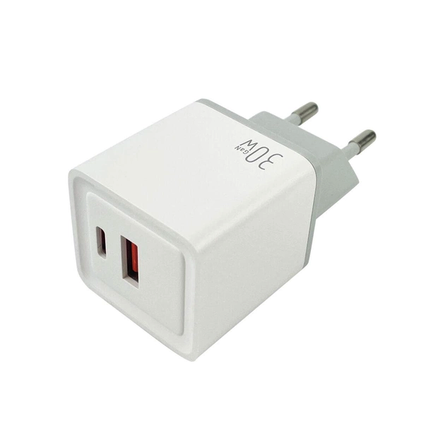 Мережевий зарядний пристрій для телефона Mibrand MI-30 GaN 30W Travel Charger USB-A + USB-C White