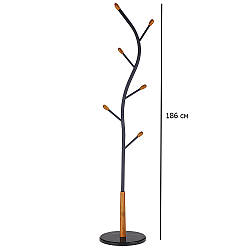 Підлогова вішалка типу дерева W-45 з металу та дерева на круглій основі з каменю в офіс