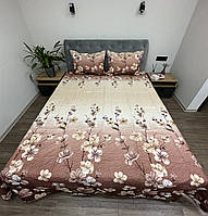 Покрывало на кровать стеганное с цветочным принтом коричневого цвета размер 210*230 см с наволочками 50*70 см