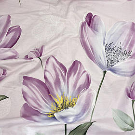 Сатин "Тюльпани на світло-бузковому" 220 см