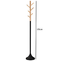 Вішалка чорна металева підлогова W-58 з дерев'яними гачками в офіс