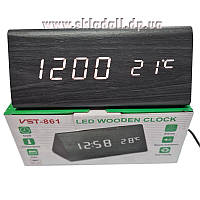 Часы VST-861-6 с белой подсветкой в виде деревянного бруска