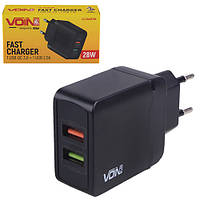 Сетевое зарядное устройство VOIN 28W, 2 USB, QC3.0 (Port 1-5V*3A/9V*2A/12V*1.5A. Port 2-5V2A) (LC-24