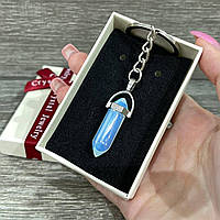 Оригинальный подарок парню, девушке - Лунный камень "опал" брелок в виде кристалла шестигранника в коробочке