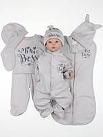 Одяг для новонароджених дівчаток на виписку до пологового будинку. Комплект 7 предметів Mini Boss (Сірий, 56 розмір)