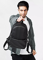 Міцний місткий якісний чоловічий чорний рюкзак для навчання та подорожей з екошкіри