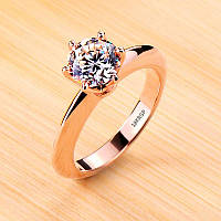 Кільце з кубічним цирконієм. Рожеве золото 18K RGP, клеймо Чудовий блиск і перелив фіаніту класу ААА