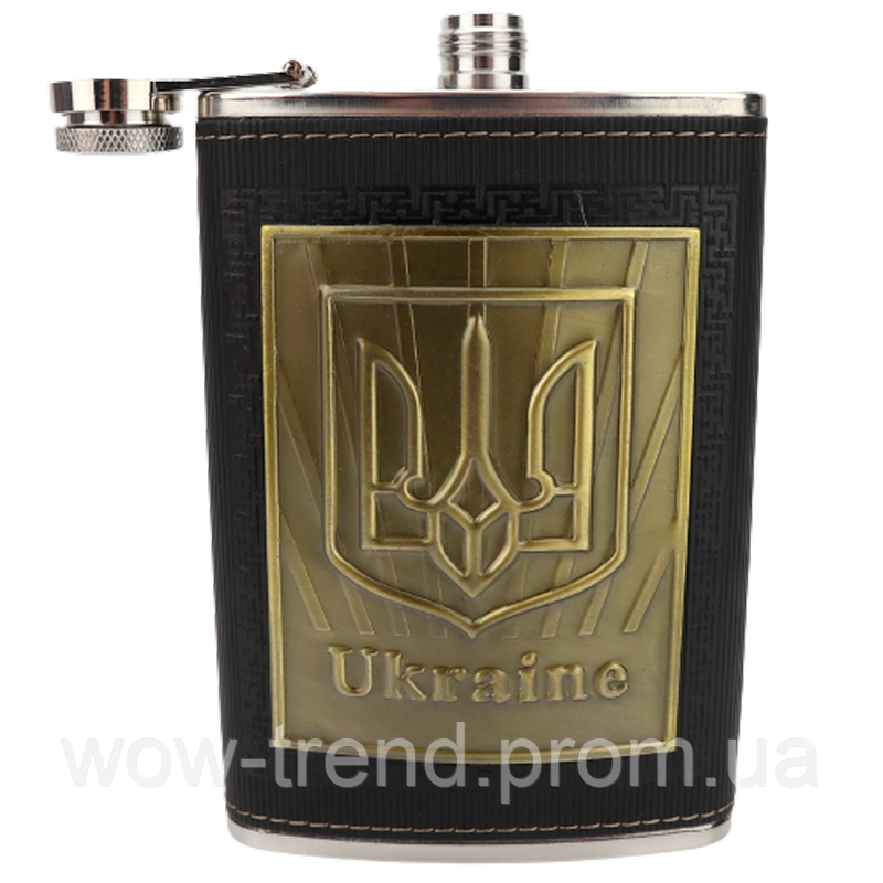 Подарочный набор с флягой для мужчины герб Украины фляга и 4 стопки, металлическая 255 мл в коже - фото 4 - id-p1892461709