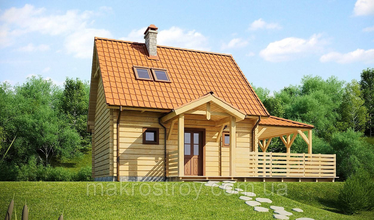 Маленький і зручний будинок із верандою з натурального дерева, простий і недорогий в реалізації MS144.