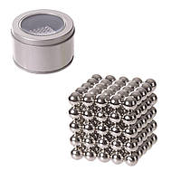 Магнитный конструктор неокуб NC2260 (100шт)серебр. 125 шариков 5мм, в боксе, р-р упаковки 6.5*6.5*4 см