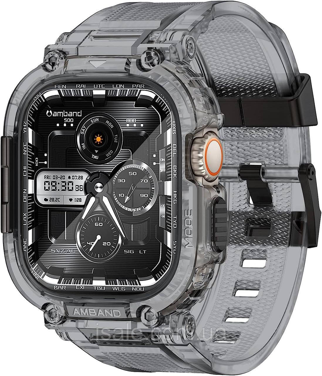 Чехол с ремешком amBand M1 Sport для Apple Watch 45/44/42 mm Series 9/8/7/SE/6/5/4/3/2/1 у кольорі Space Clear, фото 1