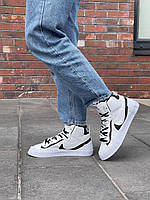 Женские кроссовки Nike Blazer Mid x Sacai 'White Black' белые с черным кожаные найк