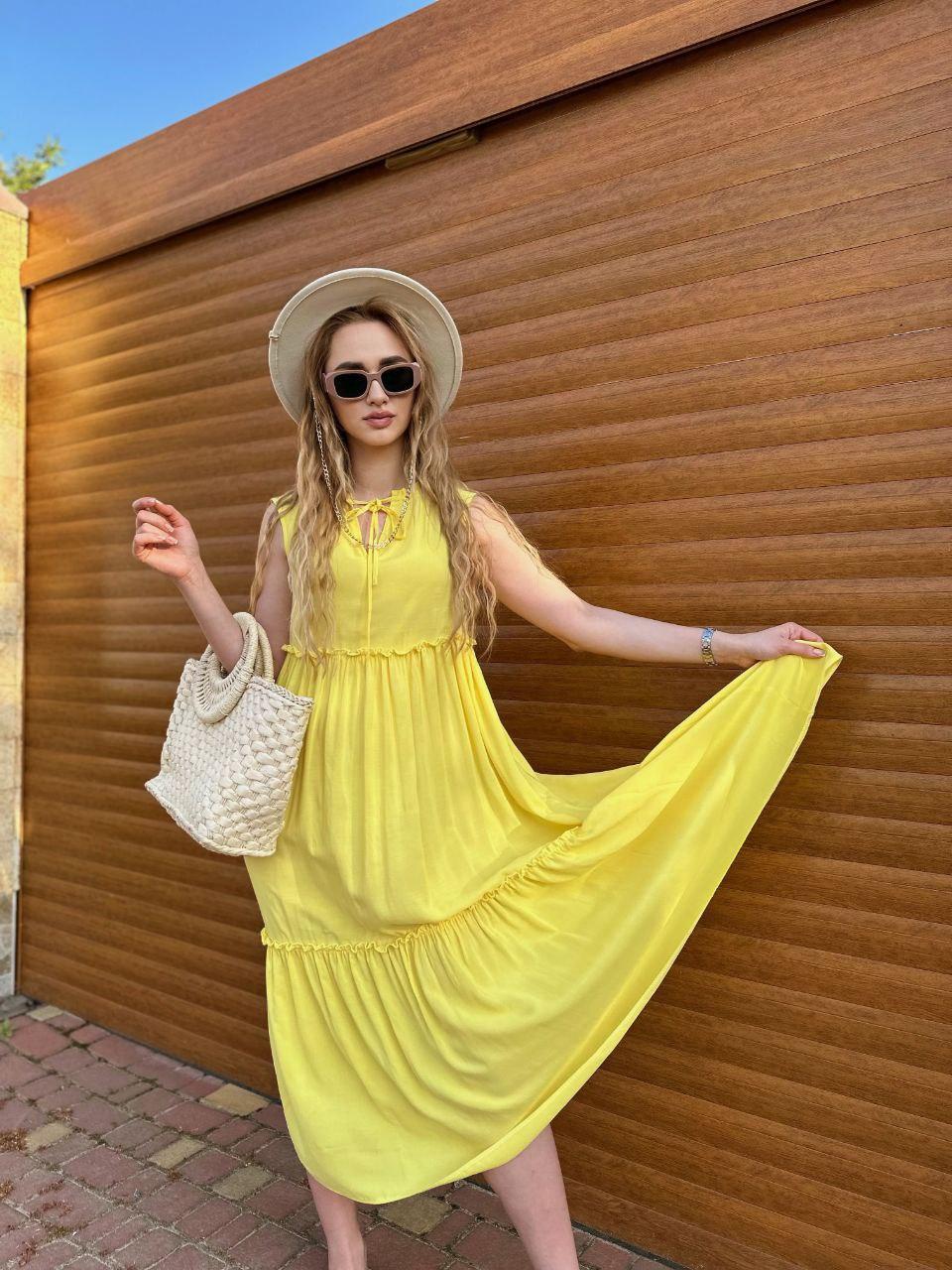 Модное летнее женское длинное платье свободного кроя Красивое летнее платье сарафан длинное Желтый, 50-52 - фото 1 - id-p1893777399