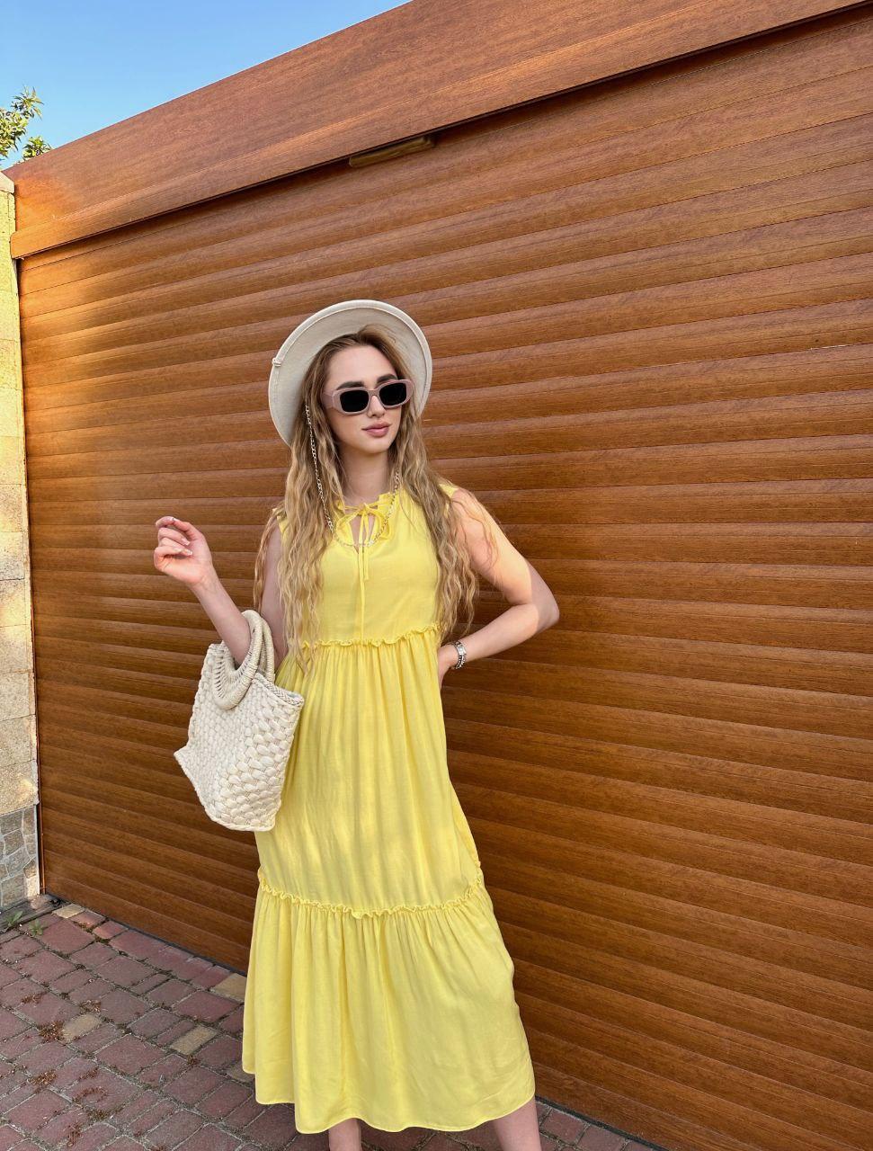 Модное летнее женское длинное платье свободного кроя Красивое летнее платье сарафан длинное Желтый, 42/44 - фото 2 - id-p1893777397