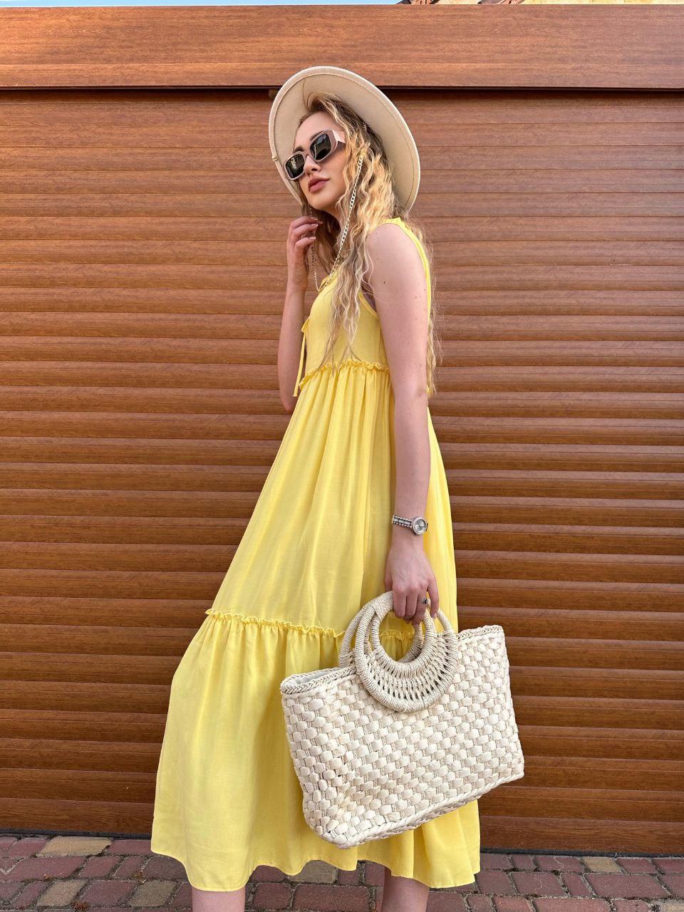 Модное летнее женское длинное платье свободного кроя Красивое летнее платье сарафан длинное Желтый, 50-52 - фото 4 - id-p1893777399