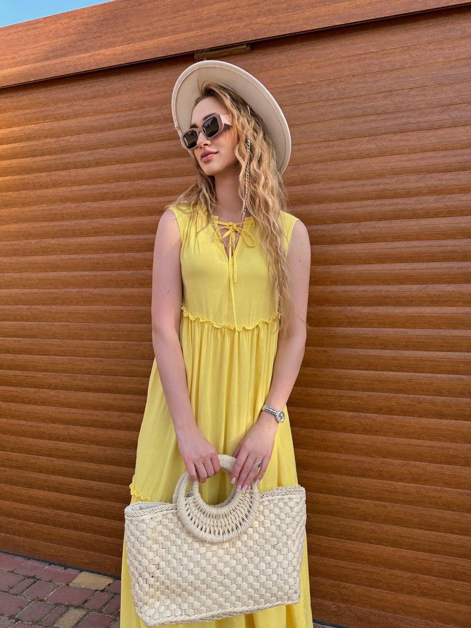 Модное летнее женское длинное платье свободного кроя Красивое летнее платье сарафан длинное Желтый, 42/44 - фото 8 - id-p1893777397