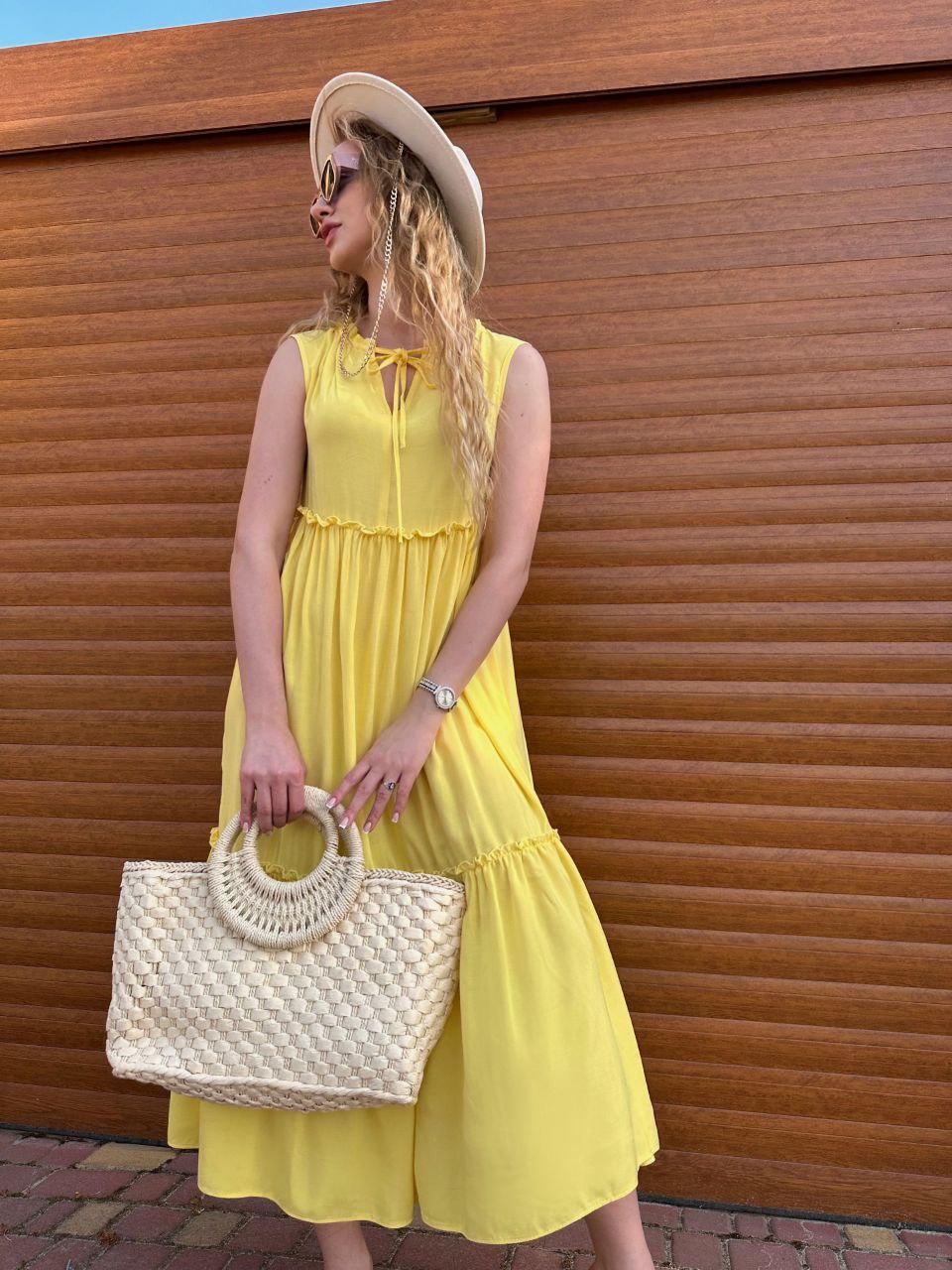 Модное летнее женское длинное платье свободного кроя Красивое летнее платье сарафан длинное Желтый, 42/44 - фото 6 - id-p1893777397