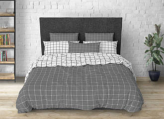 Євро комплект (Бязь) | Комплект постільної білизни "Сіра клітинка" | Простирадло 240х220 см