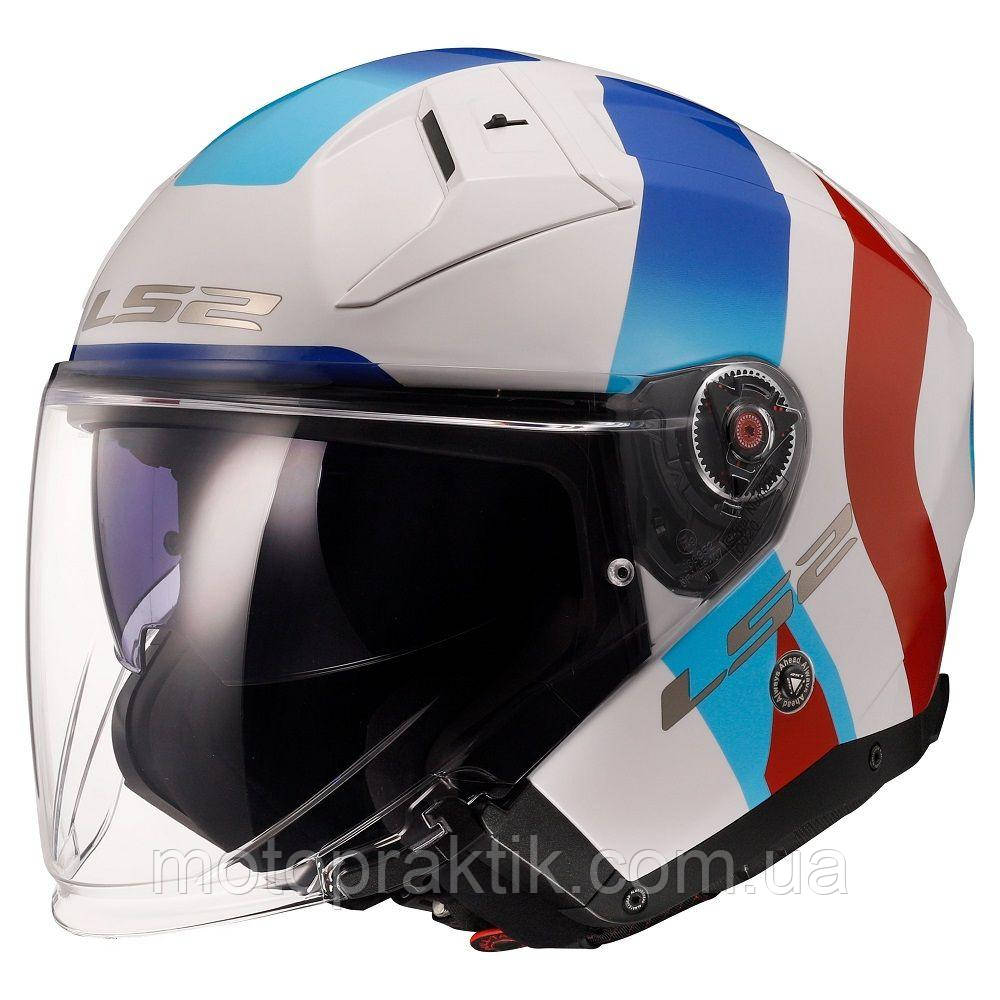 LS2 OF603 Infinity 2 Special Gloss White Blue, XS Мотошолом лицевик з окулярами