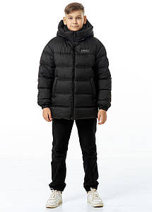 Куртка зимова для хлопчиків підліткова дитяча на екопусі German Чорний зимовий пуховик Nestta на зиму