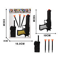 Пистолет 233-27, 3 стрелы на присоске, рация, пакет 23*3*16,5см