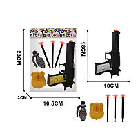 Пистолет 233-28, 3 стрелы на присоске, значок, граната, пакет 23*3*16,5см