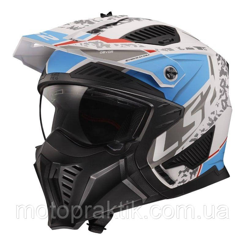 LS2 OF606 Drifter Devor Matt White Blue, XS Мотошолом лицевик