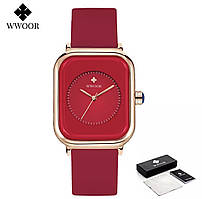 Жіночий наручний годинник Wwoor з силіконовим ремінцем (red)