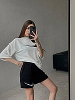 Женский летний спортивный прогулочный костюм с шортами и футболкой двухнитка Арт.1420А360 Белый