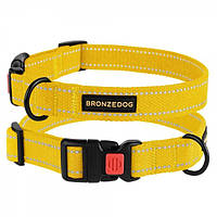 Нашийник для Собак Bronzedog Сotton Рефлекторний х/б Брезент Жовтий Розмір M 30-40 см