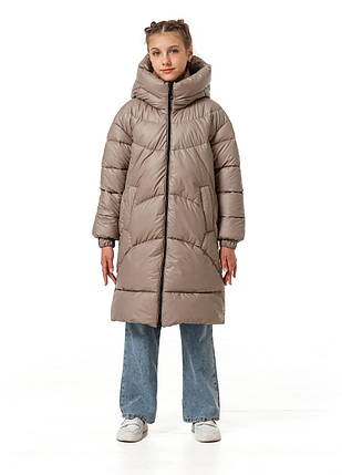 Куртка зимова на екопусі для дівчаток підлітковий пуховик зимовий Jasmine Коричневий Nestta зима, фото 2