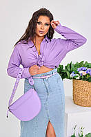 Рубашка летняя Женская льняная Праздничная оверсайз Большого размера Женская удлиненная рубашка Сиреневый, 42/44