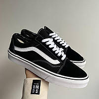 Женские кеды Vans Old Skool Black/White (чёрные с белым) модная демисезонная молодёжная обувь 0384v