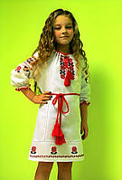 Детское вышитое платье Арина из габардина, геометрический узор, 116,122,128,134,140,146,152,158,164,170 рост