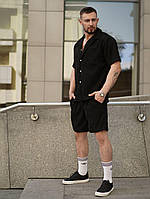 Мужской летний вельветовый костюм черный стильный , Молодежный черный вельвет комплект на лето Шорты + Р trek