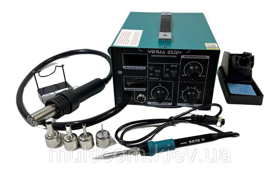 13-00-065. Паяльна станція 852D+, з 2 дисплеями, паяльник + фен, YIHUA