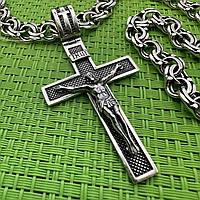 Мужской серебряный комплект прямой православный крест и цепочка 925 проба