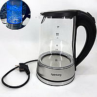 Электрочайник стеклянный на 2 литра Rainberg с LED подсветкой 2200W Black , Электрический чайник