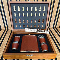 Подарочный набор фляга для алкоголя, 4 рюмки и шахматы в коробке HIDDEN 61136